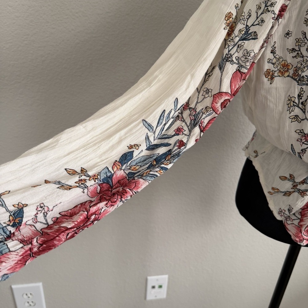Billabong Women's Small Top Blouse Gauzy Boho Peplum Puff Sleeve Cottagecore - Picture 9 of 11